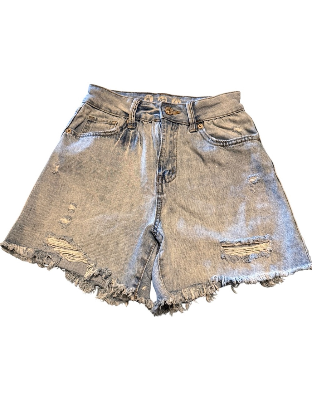 Peace love eco- High-Rise Light Blue Distressed Denim Shorts
